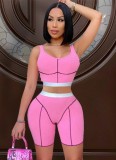 Pink Crop Tank and Biker Shorts Sports Two Pieces