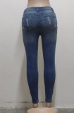 Trendy Fitted Blue High Waist Ripped Jeans
