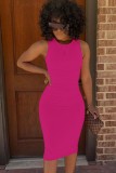 Hot Pink Sleeveless Bodycon Midi Dress