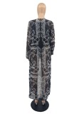 One Piece Sexy Black Swimwear with Print Cover Up
