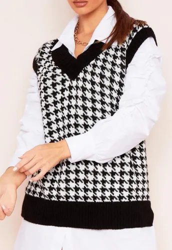 Spring Casual Print Knit V-Neck Sweater Top