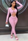 Pink Sexy Crop Top and Pants Two Piece Set