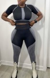 Gym Black Print Bodycon Crop Top and Pants Set