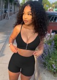 Black Sexy Cami Crop Top and Biker Shorts Two Piece Set