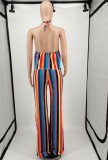 Rainbow Striped Halter Top & Wide Pants Casual 2PCS Set