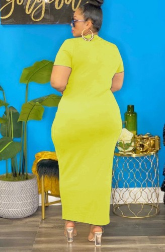 Plus Size Yellow Sexy Ripped Bodycon Maxi Dress