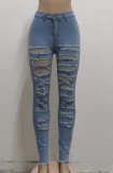 High Waisted Tight Ripped Blue Jeans