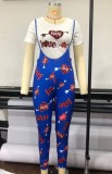 Heart Print Tee and Bodycon Suspender Pants Set