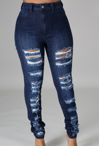 Blue Ripped Fit High Waisted Jeans