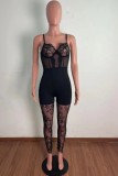 Black Sexy Lace Panel Cami Bodycon Jumpsuit