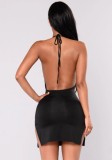 Black Sexy Backless Halter Cowl Neck Mini Dress