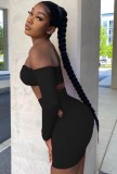 Black Sexy Off Shoulder Crop Top and Mini Skirt Set