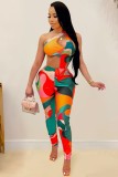 Sexy One Shoulder Cut Out Colorful Bodycon Jumpsuit