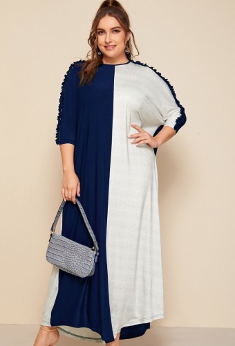 Plus Size Blue & White Casual Dress