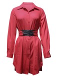 Red Lace Up Full Sleeve Blouse Dress