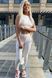 White Ribbed Crop Tank and Pants 2pcs Outfits