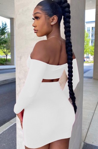 White Sexy Off Shoulder Crop Top and Mini Skirt Set