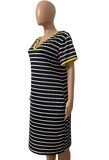 Plus Size V Neck Black Striped T-Shirt Dress