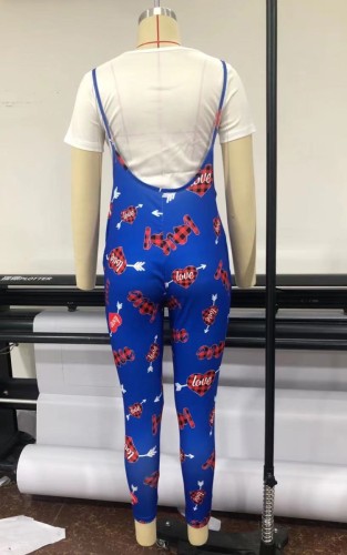 Heart Print Tee and Bodycon Suspender Pants Set
