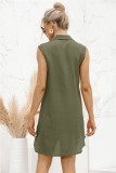 Casual Green V Neck Sleeveless Shirt Dress