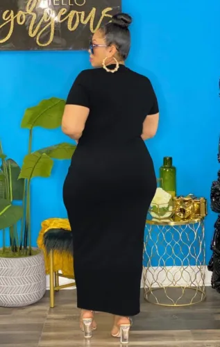 Plus Size Black Sexy Ripped Bodycon Maxi Dress