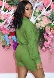 Green Long Sleeve Casual Drawstrings Cargo Rompers