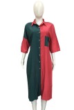 Casual Color Block 3/4 Sleeve Shirt Dress