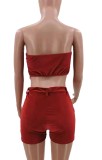 Red Velvet Sexy Strapless Crop Top and Shorts Two Pieces