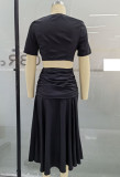 Black Crop Top and Slit Long Skirt Set