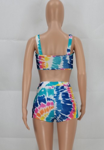 Sexy Print Colorful Bra Top and Shorts Two Pieces