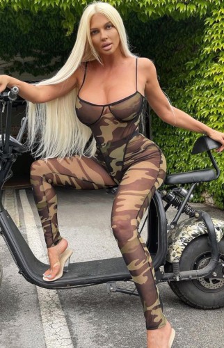 Sexy Mesh Camo Bodysuit and Leggings Two Pieces