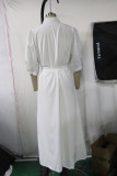 White Puff Sleeve Long Shirt Dress