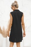 Casual Black V Neck Sleeveless Shirt Dress