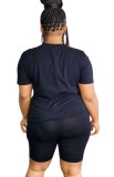 Plus Size Black Tee and Biker Shorts 2PCS Set