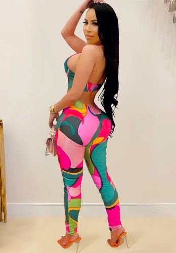 Sexy One Shoulder Cut Out Colorful Bodycon Jumpsuit