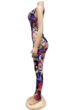 Print Criss Cross Hollow Out Sleeveless Bodycon Jumpsuit