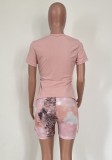 White Drawstring Top and Tie Dye Shorts Two Pieces