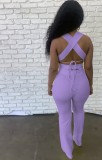 Purple Sexy Multiway Crop Top and Pants 2pcs Set