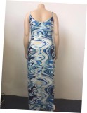 Plus Size Blue Print V Neck Cami Maxi Dress