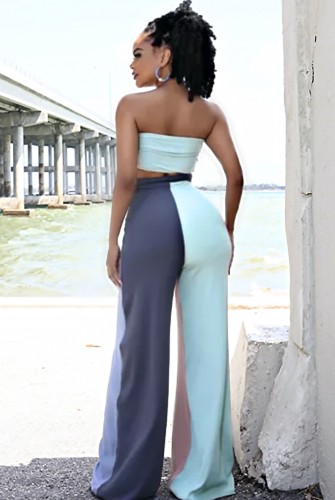 Sexy Bandeau Top and Contrast Wide Leg Pants Set