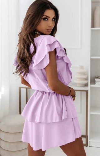 Purple Ruffle Trim Skater Dress