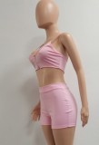Pink Sexy Cami Crop Top and Biker Shorts Two Piece Set