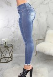 Trendy Fitted Light Blue Ripped Jeans