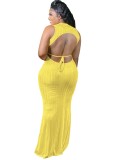 Sexy Sleeveless Yellow Open Back Maxi Dress