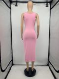 Pink Sexy Sleeveless Bodycon Midi Dress