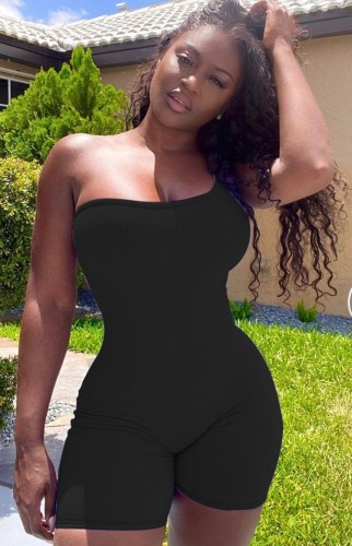 One Shoulder Black Sexy Bodycon Rompers