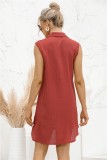 Casual Red V Neck Sleeveless Shirt Dress