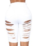 Sexy Tight White Ripped High Waist Denim Shorts