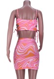 Print Orange Sexy Cami Crop Top and Mini Skirt Two Pieces