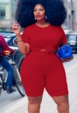 Plus Size Red Tee and Biker Shorts 2PCS Set